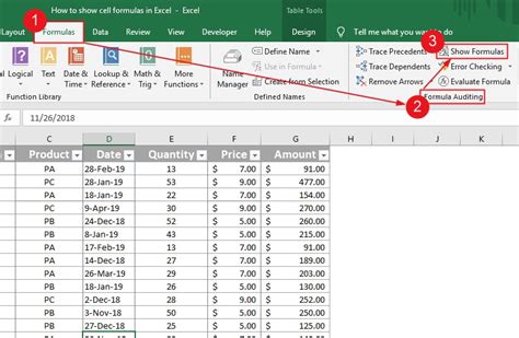 excel show formulas in cell.